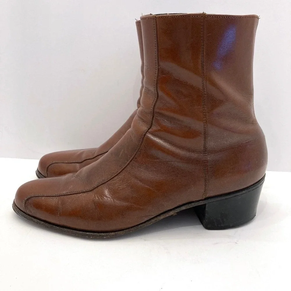 Vtg Florsheim Brown Leather Boots Mens 8.5 D 3215 Side Zip Beatle Moto Retro